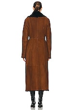NOUR HAMMOUR Joni Shearling Coat in Cognac & Black, view 3, click to view large image.