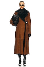 NOUR HAMMOUR Joni Shearling Coat in Cognac & Black, view 4, click to view large image.