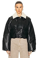 Nanushka Hollie Bomber Jacket in Black & Creme, view 1, click to view large image.