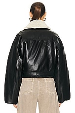 Nanushka Hollie Bomber Jacket in Black & Creme, view 3, click to view large image.