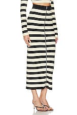 Nanushka Nima Midi Skirt in Creme & Off Black Stripe, view 2, click to view large image.