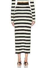 Nanushka Nima Midi Skirt in Creme & Off Black Stripe, view 3, click to view large image.