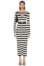 Nanushka Nima Midi Skirt in Creme & Off Black Stripe, view 4, click to view large image.