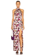 NICHOLAS Ramina Halter Neck Gown in Lanthea Floral Pinot, view 1, click to view large image.