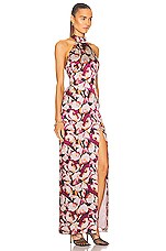NICHOLAS Ramina Halter Neck Gown in Lanthea Floral Pinot, view 2, click to view large image.