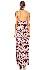 NICHOLAS Ramina Halter Neck Gown in Lanthea Floral Pinot, view 3, click to view large image.