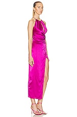 NICHOLAS Bennet Halter Neck Open Back Midi Dress in Magenta, view 2, click to view large image.