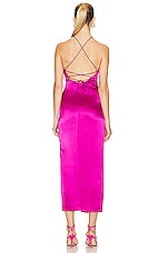 NICHOLAS Bennet Halter Neck Open Back Midi Dress in Magenta, view 4, click to view large image.