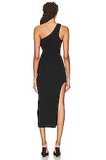 NICHOLAS Drie Draped Asymmetrical Midi Dress in Black, view 4, click to view large image.