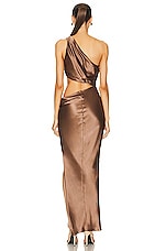 NICHOLAS Raya One Shoulder Asymmetrical Gown in Desert, view 4, click to view large image.