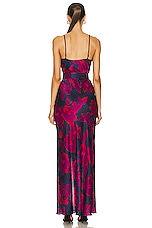 NICHOLAS Belira Cowl Neck Gown in Magenta Blurred Floral Print, view 4, click to view large image.