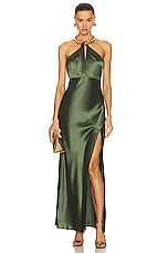 NICHOLAS Edyth Keyhole Necklace Gown in Dark Olive, view 1, click to view large image.