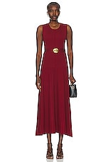 NICHOLAS Madison Pintuck Pleating Slider Belt Midi Dress in Pinot, view 1, click to view large image.