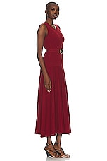 NICHOLAS Madison Pintuck Pleating Slider Belt Midi Dress in Pinot, view 2, click to view large image.