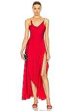 NICHOLAS Elsie Ruffle Slit Gown in Scarlet, view 1, click to view large image.