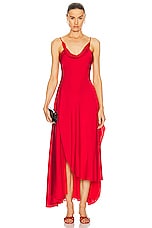 NICHOLAS Elsie Ruffle Slit Gown in Scarlet, view 2, click to view large image.