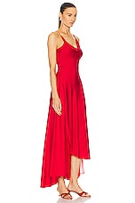 NICHOLAS Elsie Ruffle Slit Gown in Scarlet, view 3, click to view large image.