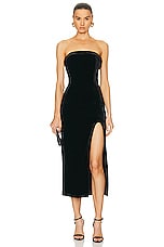NICHOLAS Adiba Strapless Round Edge Midi Dress in Black, view 1, click to view large image.