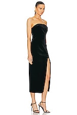 NICHOLAS Adiba Strapless Round Edge Midi Dress in Black, view 2, click to view large image.