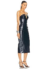NICHOLAS Katherine U Shape Strapless Midi Dress in Midnight, view 2, click to view large image.
