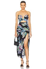 NICHOLAS Morgan Strapless Seamed Midi Dress in Antique Floral Black, view 1, click to view large image.