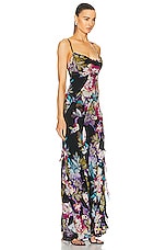 NICHOLAS Kamila Ruffle Cowl Gown in Antique Floral Black, view 2, click to view large image.