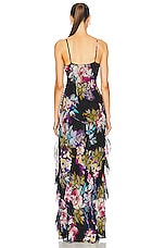 NICHOLAS Kamila Ruffle Cowl Gown in Antique Floral Black, view 4, click to view large image.