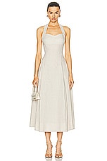 NICHOLAS Seraphina Halter Midi Dress in Oat, view 1, click to view large image.