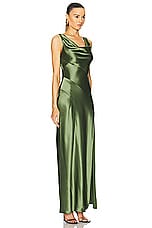 NICHOLAS Alfina Double Cowl Gown in Dark Olive, view 3, click to view large image.