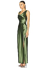 NICHOLAS Alfina Double Cowl Gown in Dark Olive, view 4, click to view large image.