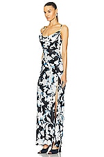 NICHOLAS Ariel Cowl Gown in Black Blur Print, view 3, click to view large image.