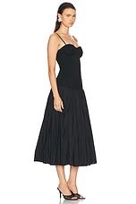 NICHOLAS Salem Drop Waist Broomstick Pleated Midi Dress in Black, view 2, click to view large image.