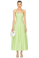 NICHOLAS Dolma Drop Waist Corset Midi Dress in Limelight, view 1, click to view large image.