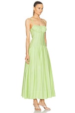 NICHOLAS Dolma Drop Waist Corset Midi Dress in Limelight, view 2, click to view large image.