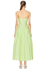 NICHOLAS Dolma Drop Waist Corset Midi Dress in Limelight, view 3, click to view large image.