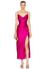 NICHOLAS Lennon Asymmetrical Cowl Midi Dress in Magenta, view 1, click to view large image.