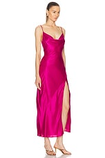 NICHOLAS Lennon Asymmetrical Cowl Midi Dress in Magenta, view 2, click to view large image.