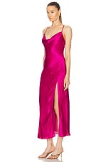 NICHOLAS Lennon Asymmetrical Cowl Midi Dress in Magenta, view 3, click to view large image.