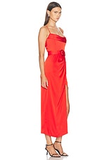 NICHOLAS Lulu Draped Corset Midi Dress in Poppy, view 2, click to view large image.