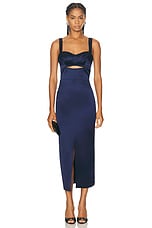 NICHOLAS Gia Corset Midi Dress in Navy, view 1, click to view large image.