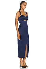 NICHOLAS Gia Corset Midi Dress in Navy, view 2, click to view large image.