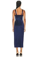 NICHOLAS Gia Corset Midi Dress in Navy, view 3, click to view large image.