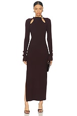 NICHOLAS Ellie Gold Bead Dress in Dark Plum, view 1, click to view large image.