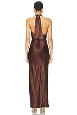 NICHOLAS Galilea High Neck Gold Trim Maxi Dress in Espresso, view 4, click to view large image.