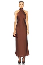NICHOLAS Trina Sleeveless Midi Dress With Foldover Neck in Coffee