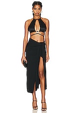 NICHOLAS Cena Draped Asymmetrical Skirt in Black, view 4, click to view large image.