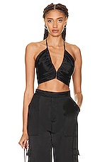 NICHOLAS Tash V Neck Ruched Cropped Top in Black, view 1, click to view large image.