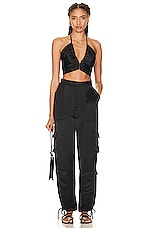 NICHOLAS Tash V Neck Ruched Cropped Top in Black, view 4, click to view large image.
