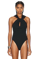 NICHOLAS Annalise Hooded Bodysuit in Black, view 2, click to view large image.