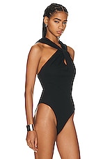 NICHOLAS Annalise Hooded Bodysuit in Black, view 3, click to view large image.